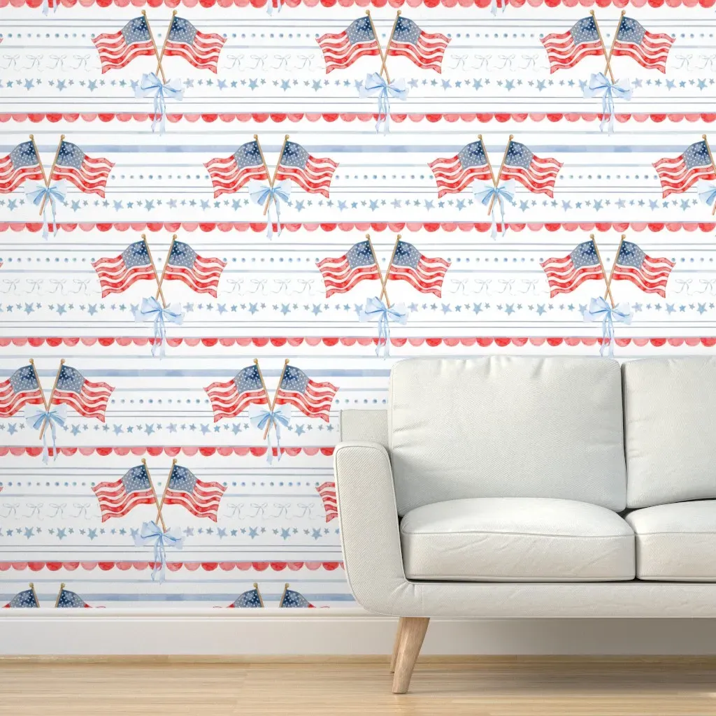 Heritage Flags Stripes & Coquette Bows Peel and Stick Wallpaper - Red product