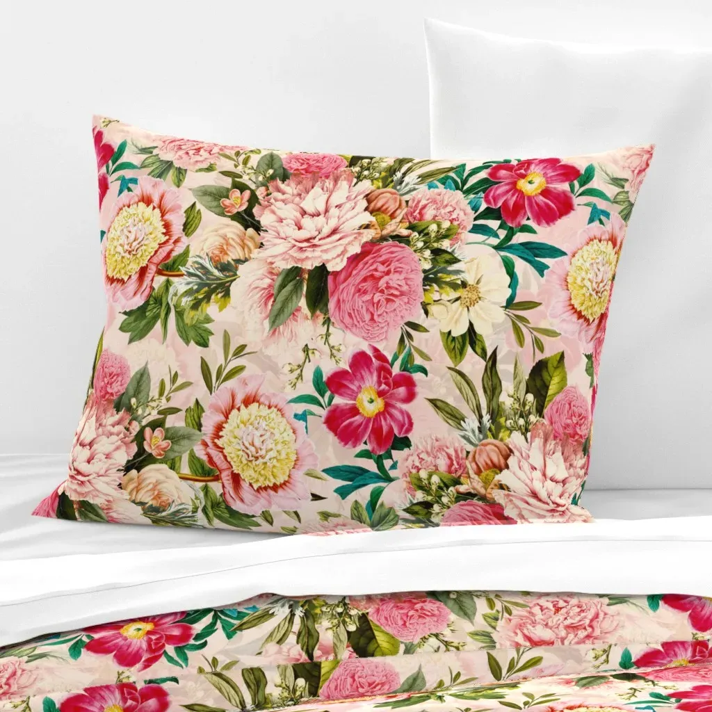 Heritage Peonies Roses Standard Knife Edge Pillow - Pink, Cotton Sateen product