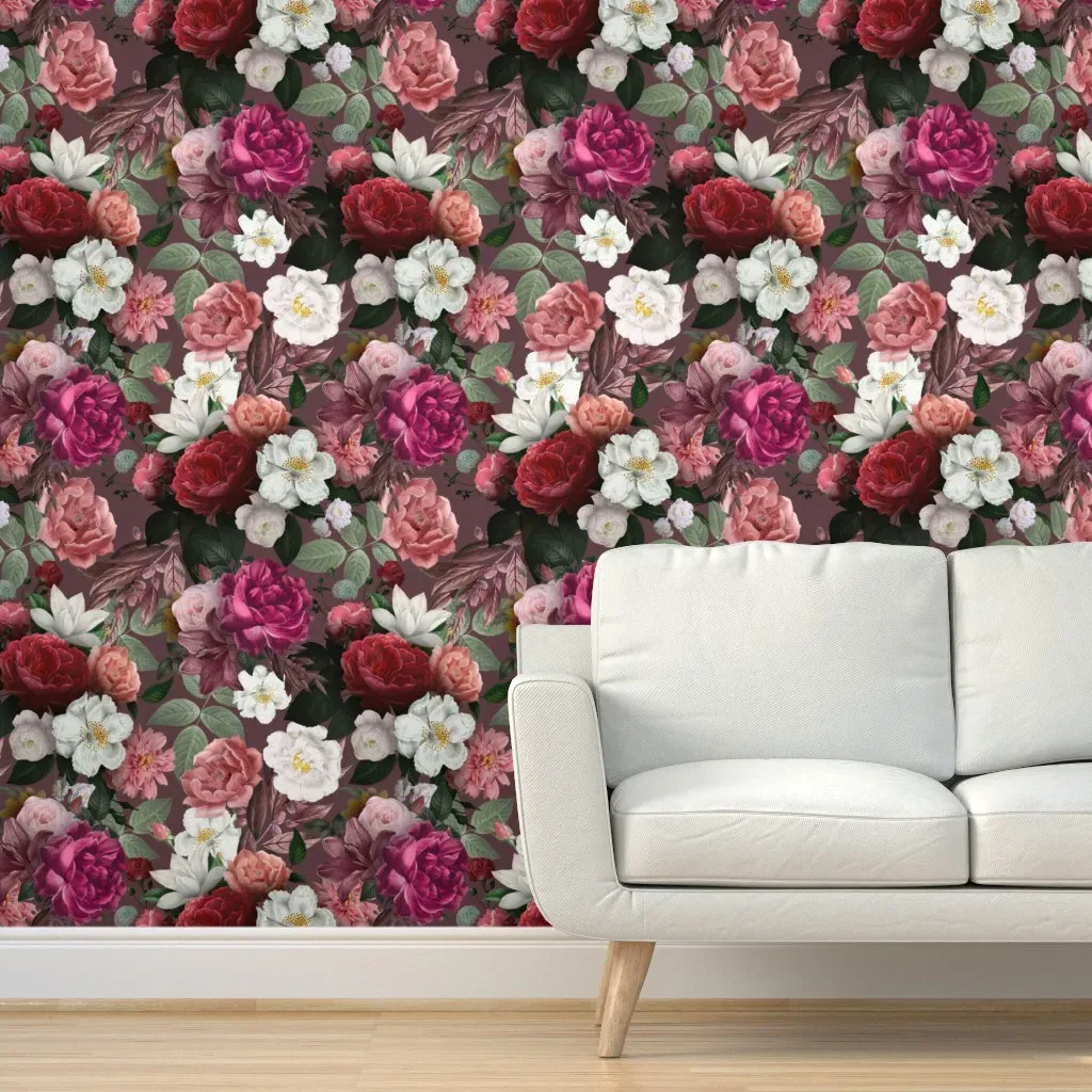 Heritage Romantic Floral Peel and Stick Wallpaper - Burgundy product