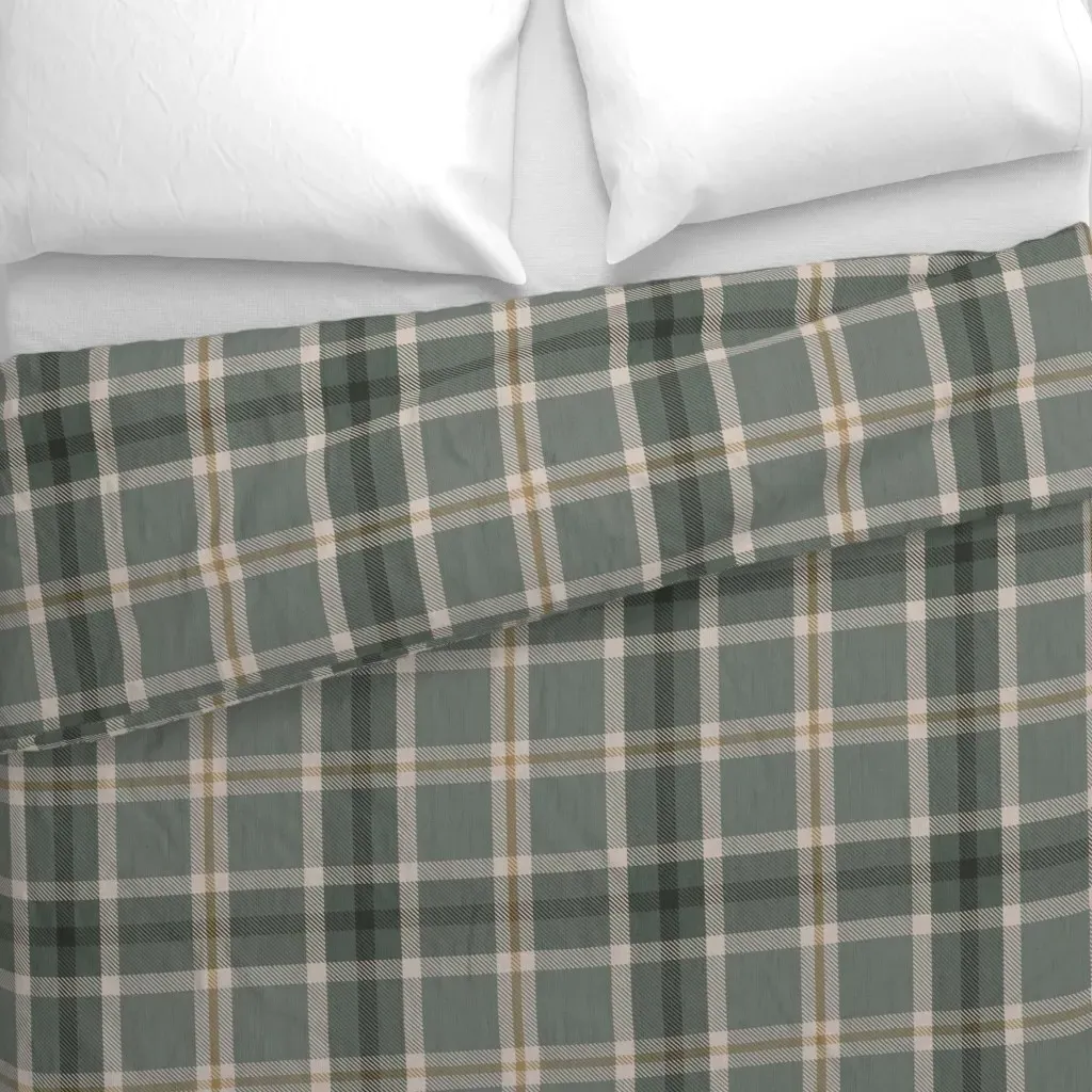 Heritage Tartan Plaid L-Shaped Duvet Cover - Sage Green alternate view