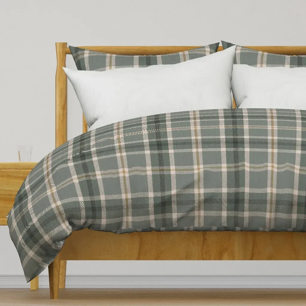 Heritage Tartan Plaid L-Shaped Duvet Cover - Sage Green product