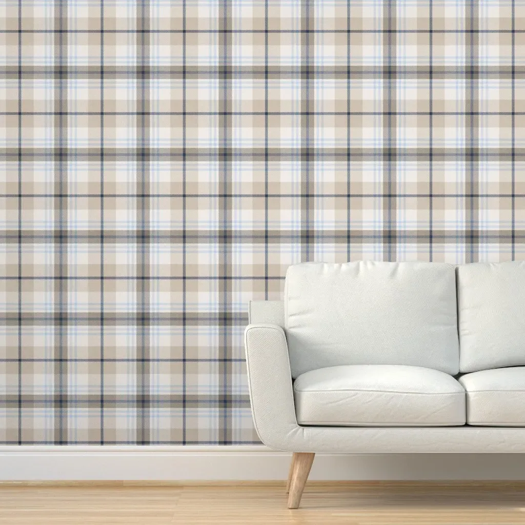 Heritage Tartan Plaid Large Scale Peel and Stick Wallpaper - Beige product