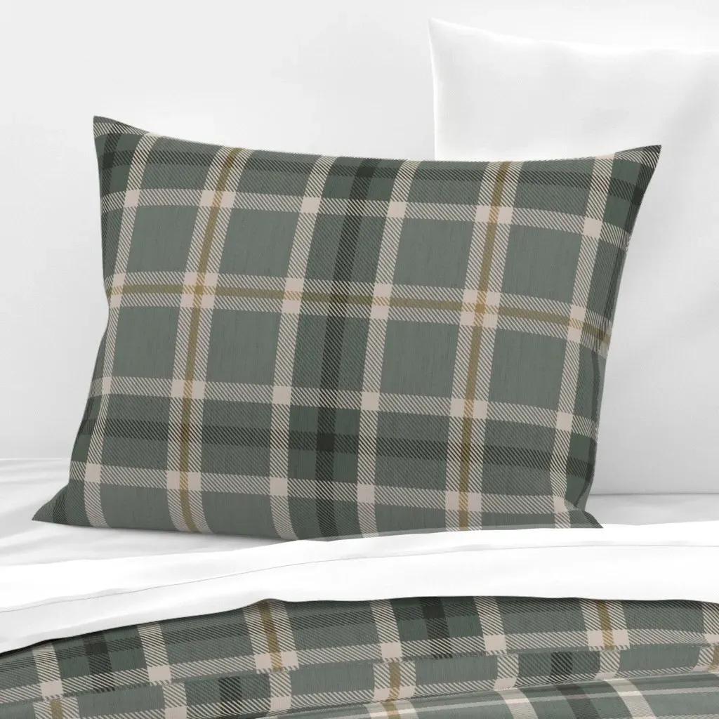 Heritage Tartan Plaid Standard Knife Edge Cushion - Sage Green, Cotton Sateen product