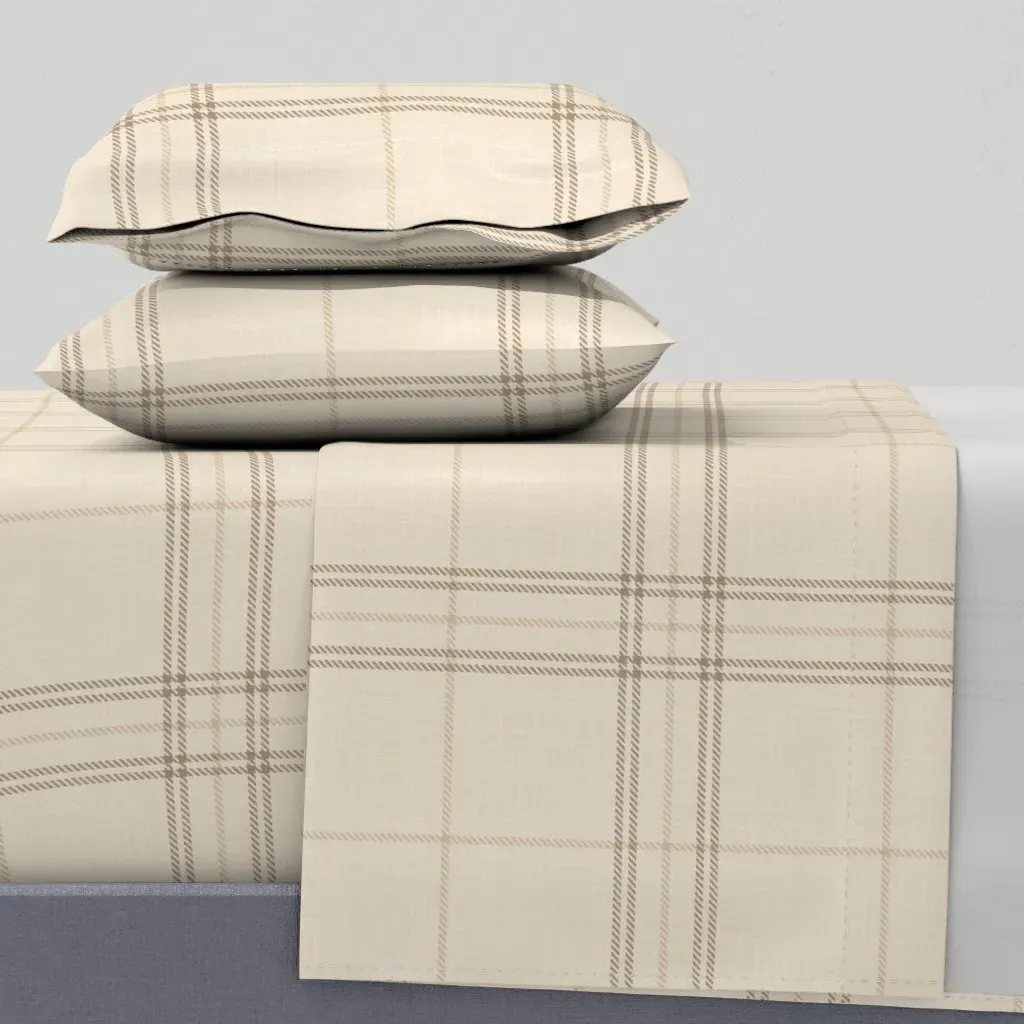 Heritage Windowpane Plaid Twin Sheet Set - Beige, Linen product