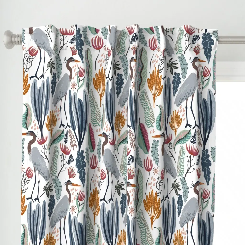 Heron And Plants Curtain Panel - Gray-Blue alternate view