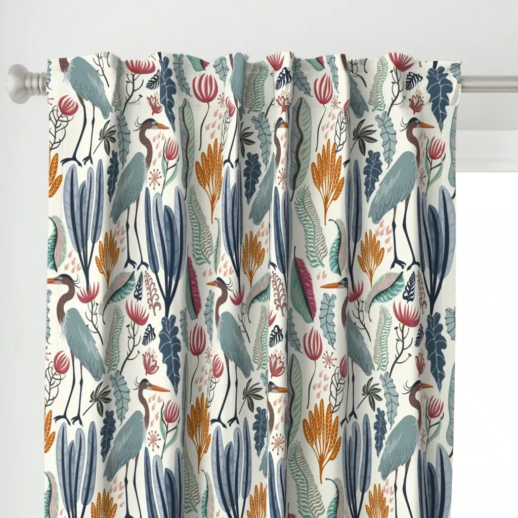 Heron And Plants Curtain Panel - Teal alternate view