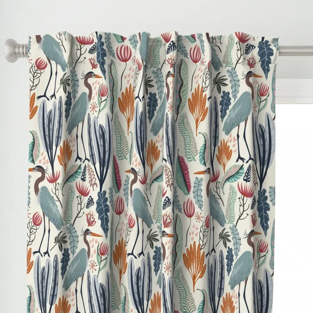 Heron And Plants Curtain Panel - Teal alternate view