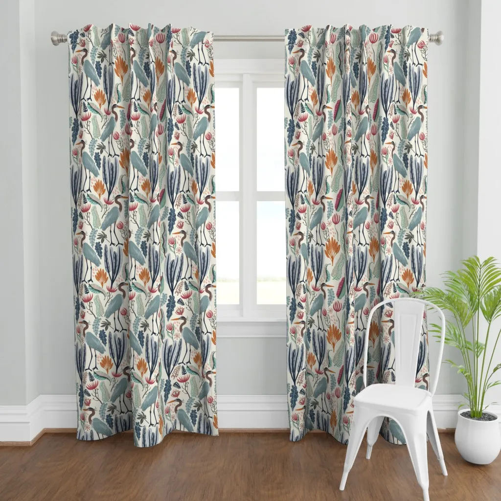 Heron And Plants Curtain Panel - Teal product