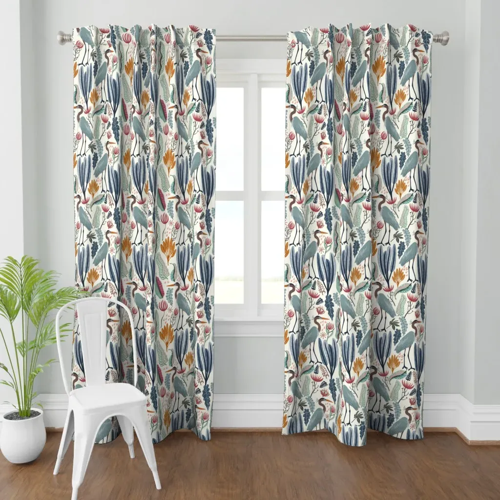Heron And Plants Curtain Panel - Teal product