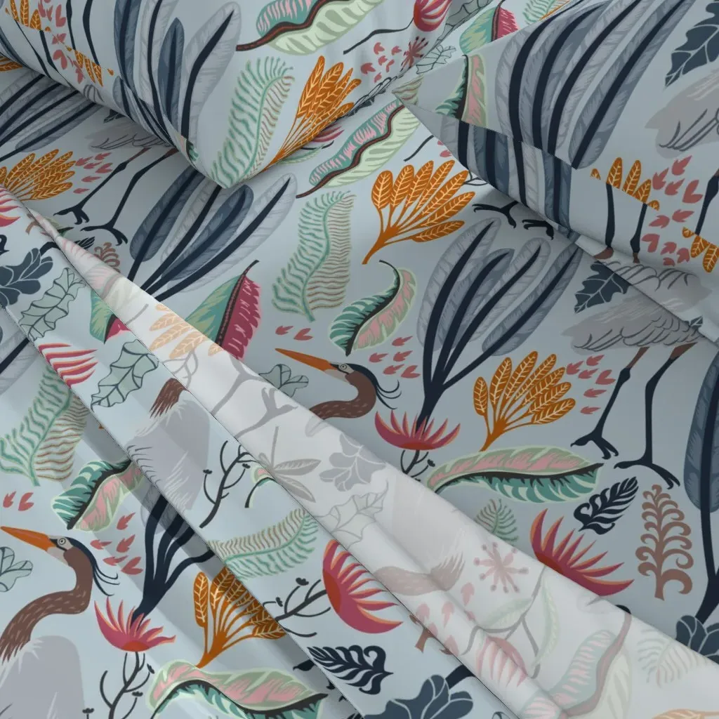 Heron And Plants Dayflower Queen Sheet Set - Gray-Blue alternate view