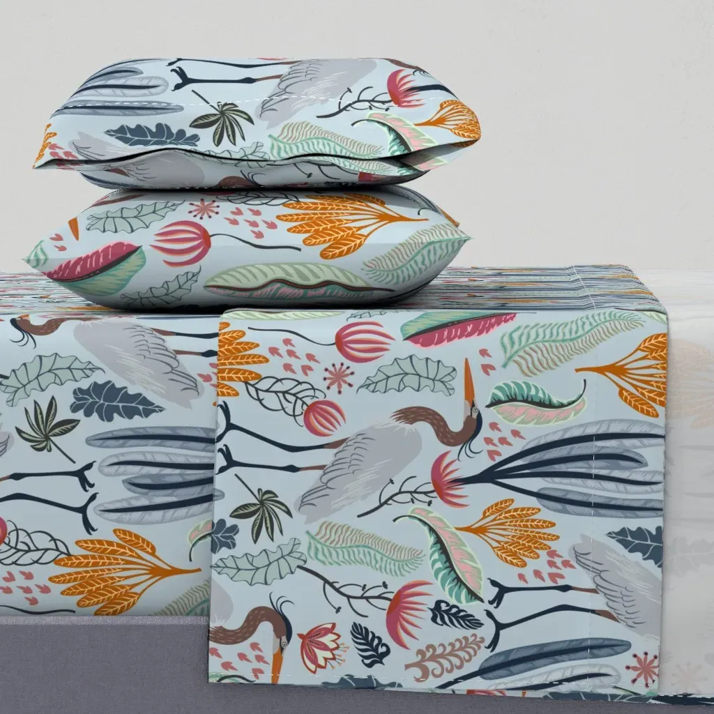 Heron And Plants Dayflower Queen Sheet Set - Gray-Blue product