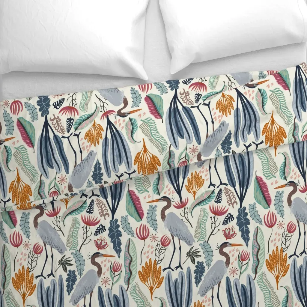 Heron And Plants Duvet Cover - Gray-Blue alternate view