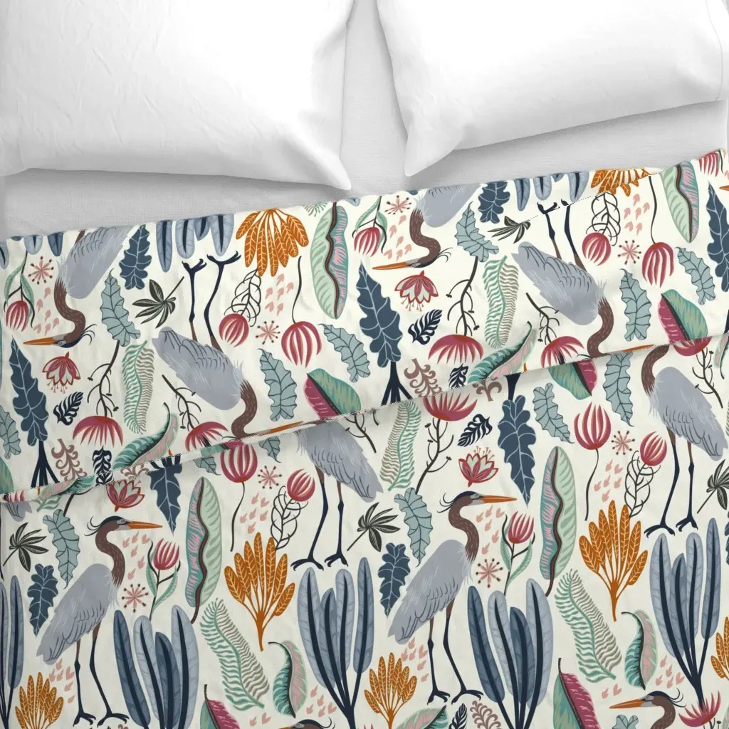 Heron And Plants Duvet Cover - Gray-Blue alternate view