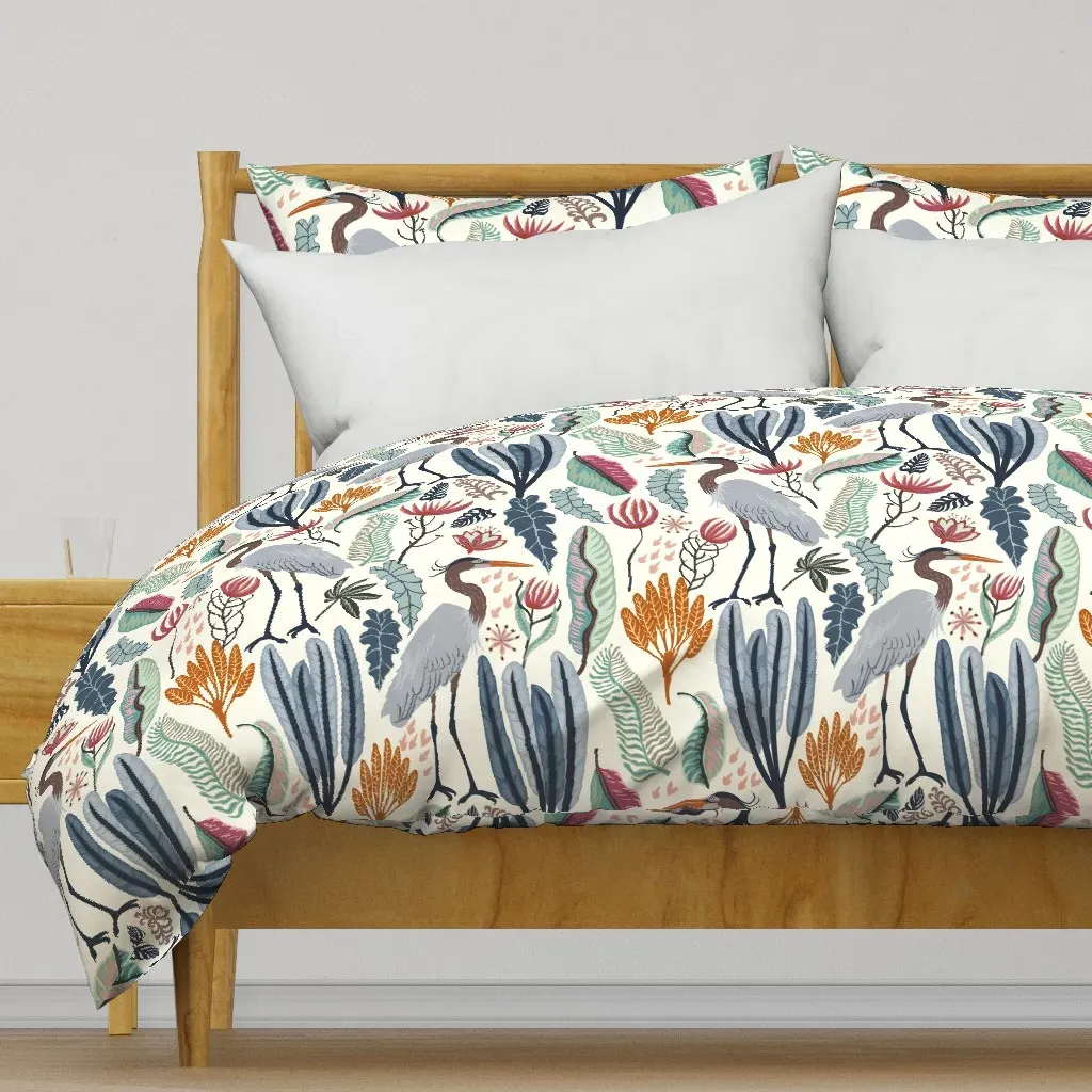 Heron And Plants Duvet Cover - Gray-Blue product