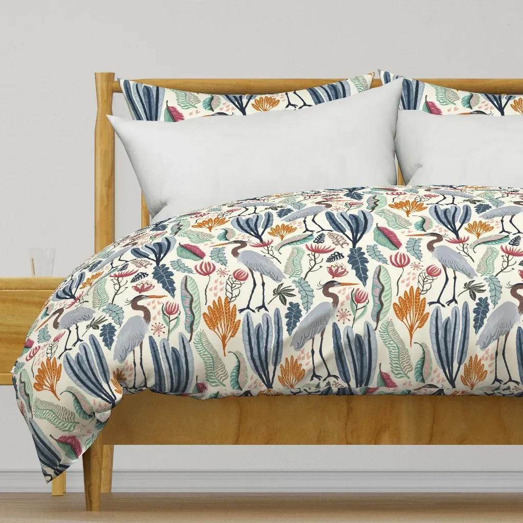 Heron And Plants Duvet Cover - Gray-Blue product