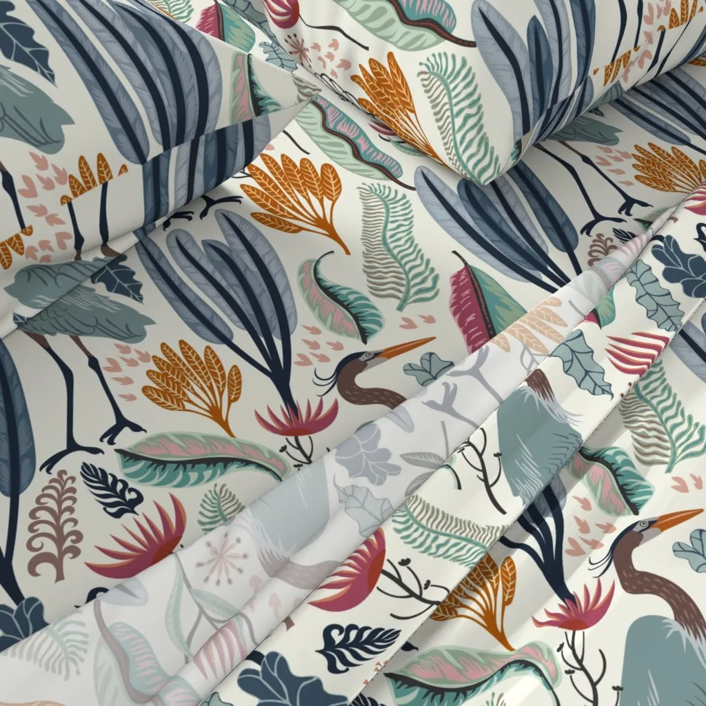 Heron And Plants Full Size Sheet Set - Teal alternate view
