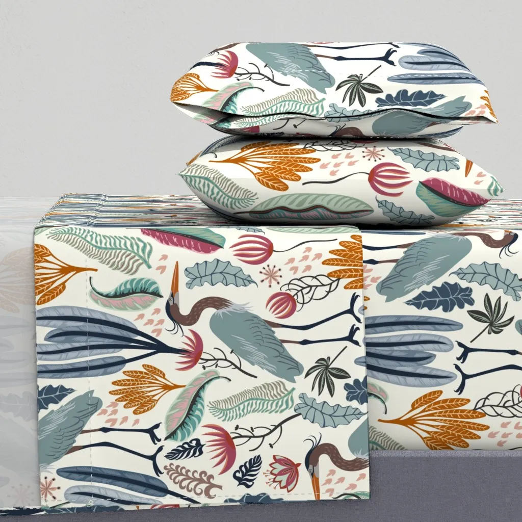 Heron And Plants Full Size Sheet Set - Teal product