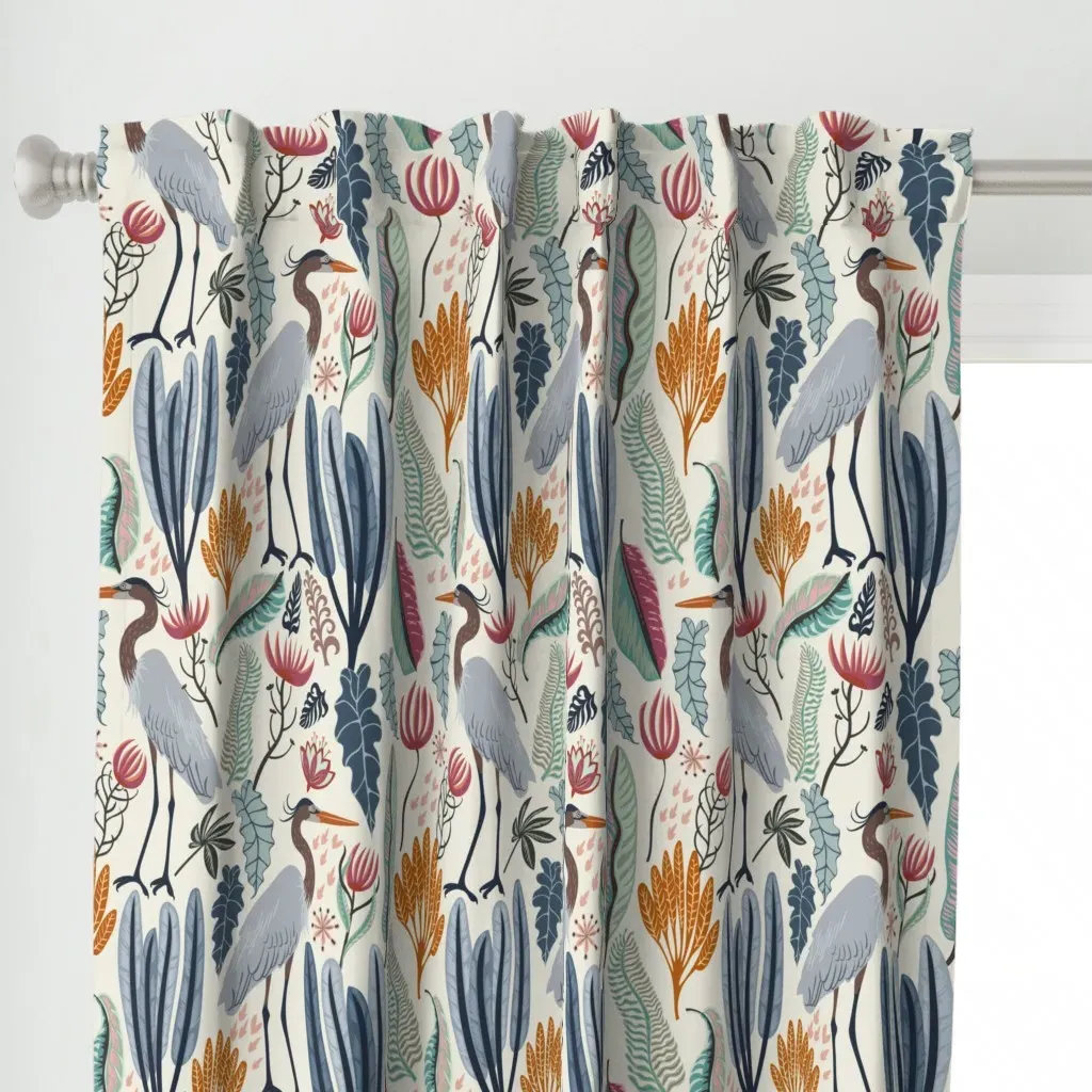 Heron And Plants Light Curtain Panel - Gray-Blue alternate view