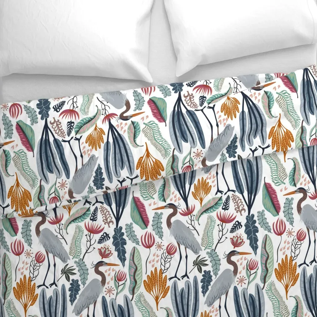 Heron And Plants Medium Duvet Cover - Gray-Blue alternate view