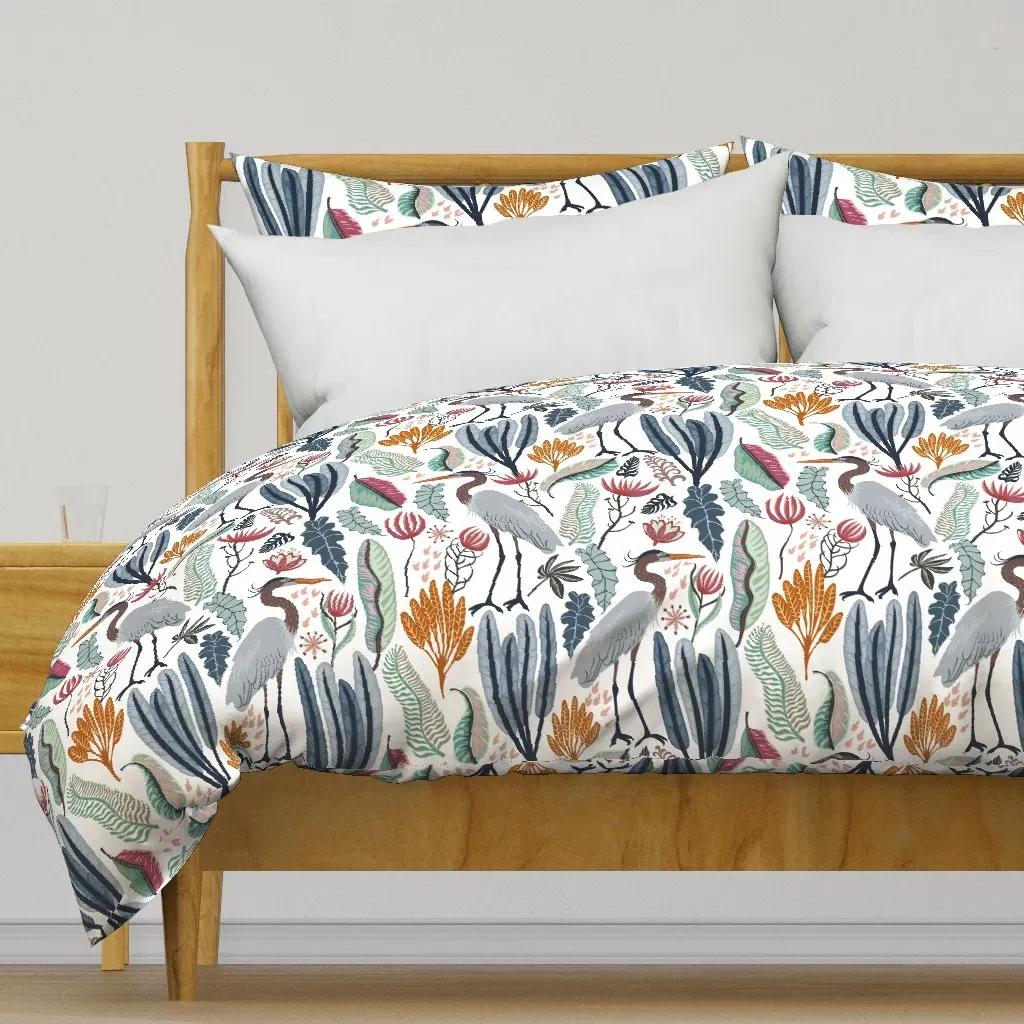 Heron And Plants Medium Duvet Cover - Gray-Blue product