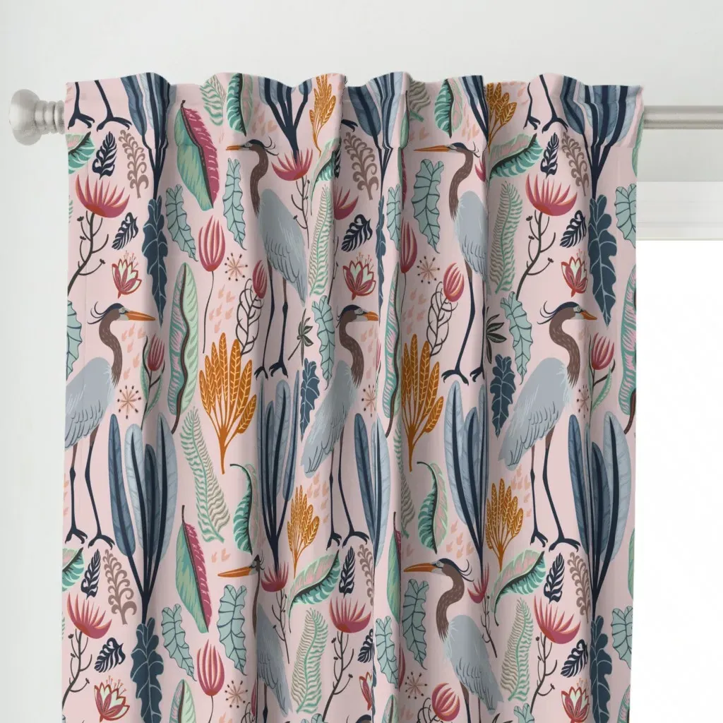 Heron And Plants Rosa Curtain Panel - Gray-Blue alternate view
