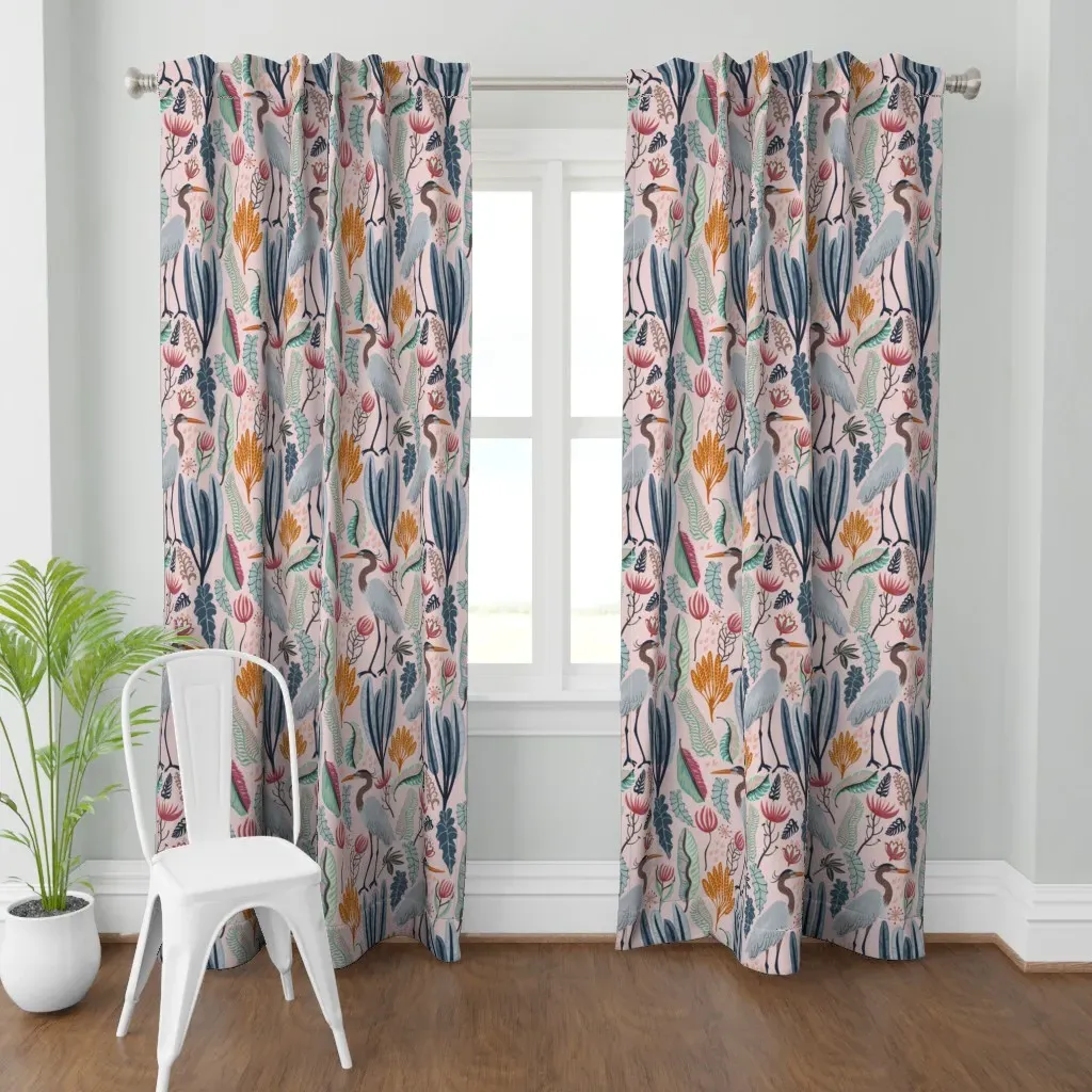 Heron And Plants Rosa Curtain Panel - Gray-Blue product