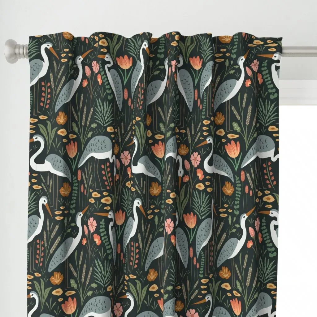 Heron And Swamp Plants Curtain Panel - Gray-Blue alternate view