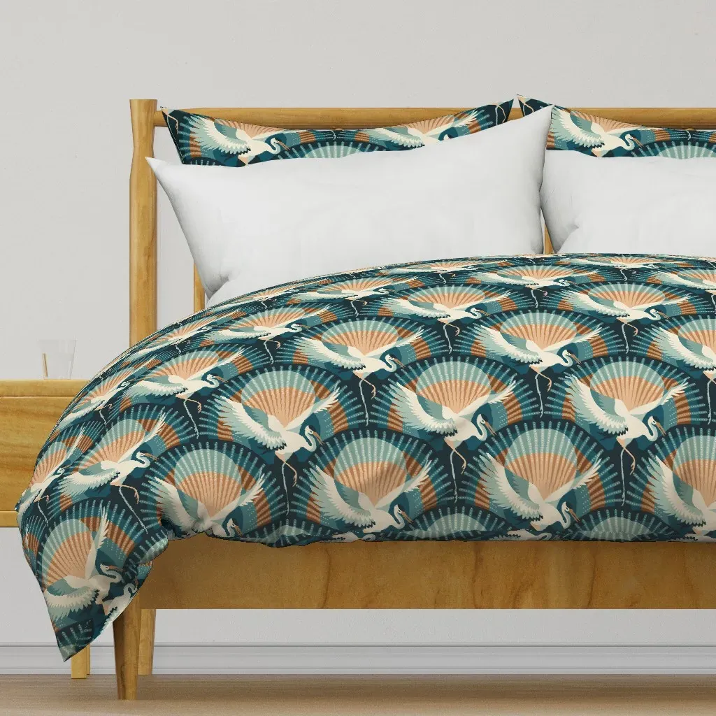 Heron At Sunset Small Scale Duvet Cover - Teal product