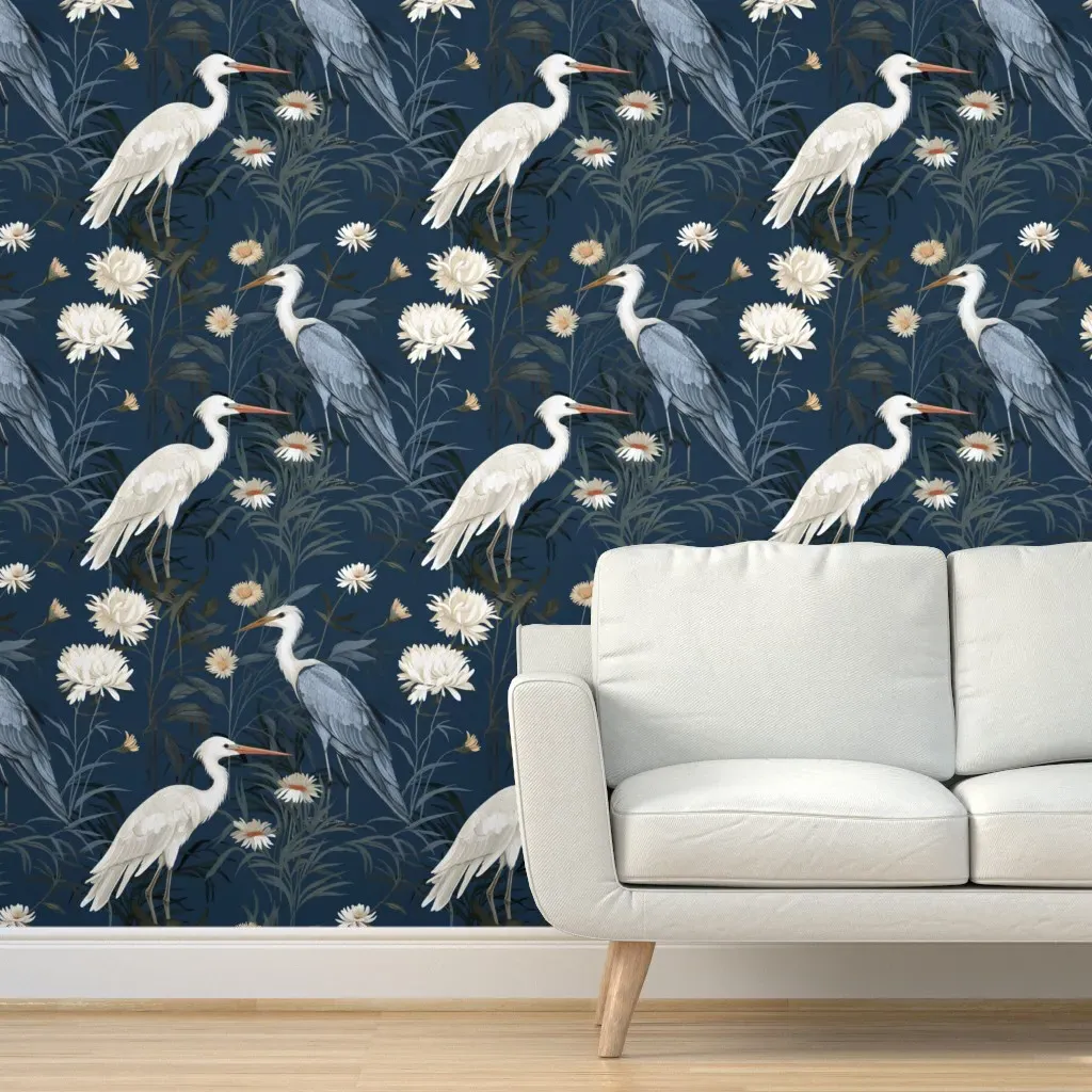 Heron Botanical Peel and Stick Wallpaper - Blue, White product