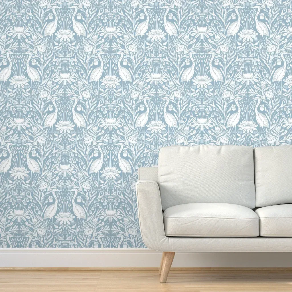 Heron Coastal Bird Peel and Stick Wallpaper - Blue, White product