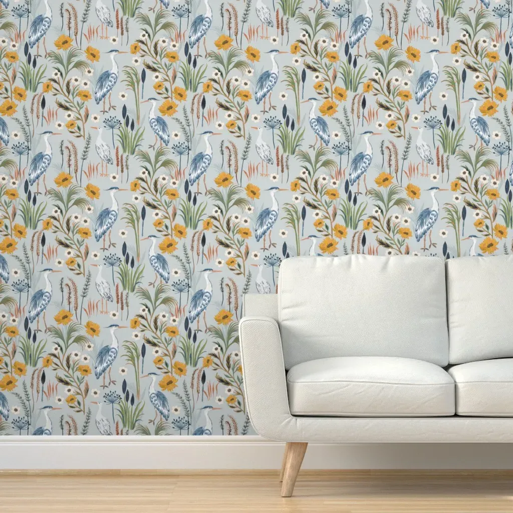 Heron French Country Peel and Stick Wallpaper - Grey-Blue product