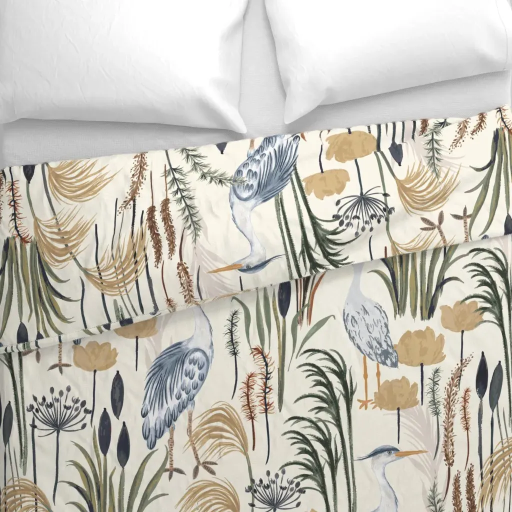 Heron Ivory Beige Duvet Cover - Gray-Blue alternate view