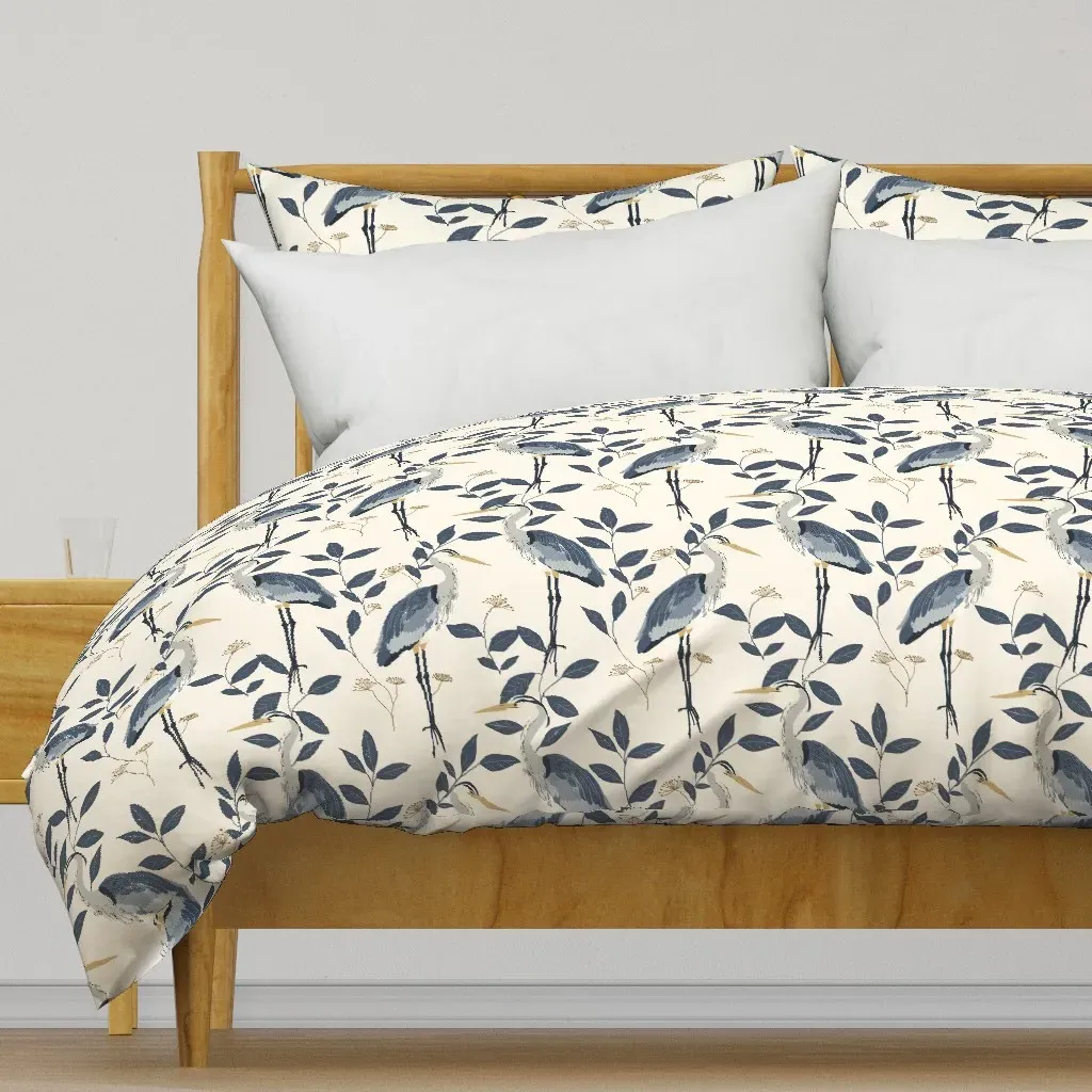 Heron With Plants Duvet Cover - Blue-Gray product