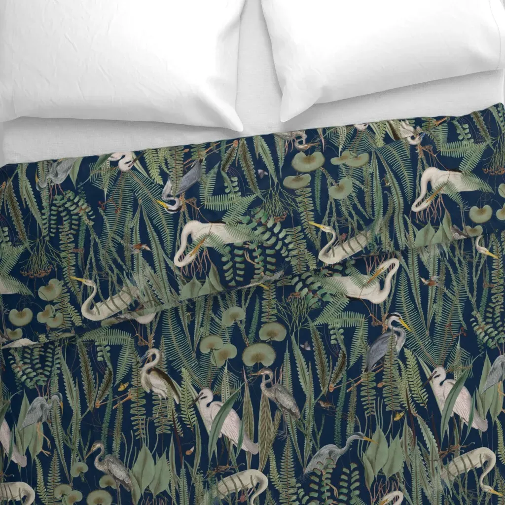 Herons And Egrets On Azure Duvet Cover - Teal alternate view