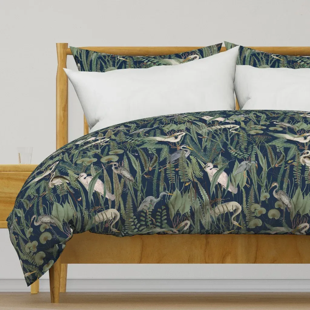 Herons And Egrets On Azure Duvet Cover - Teal product