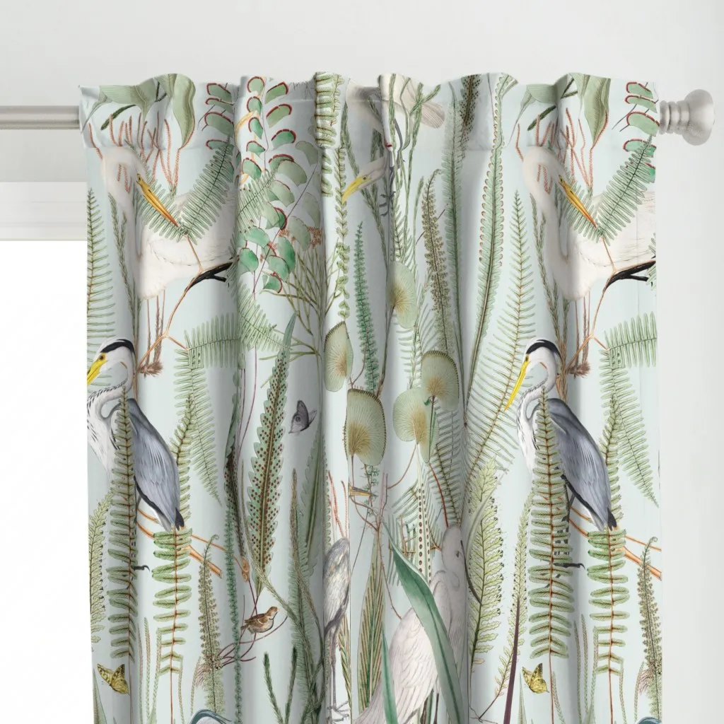 Herons And Egrets On Pale Curtain Panel - Green alternate view
