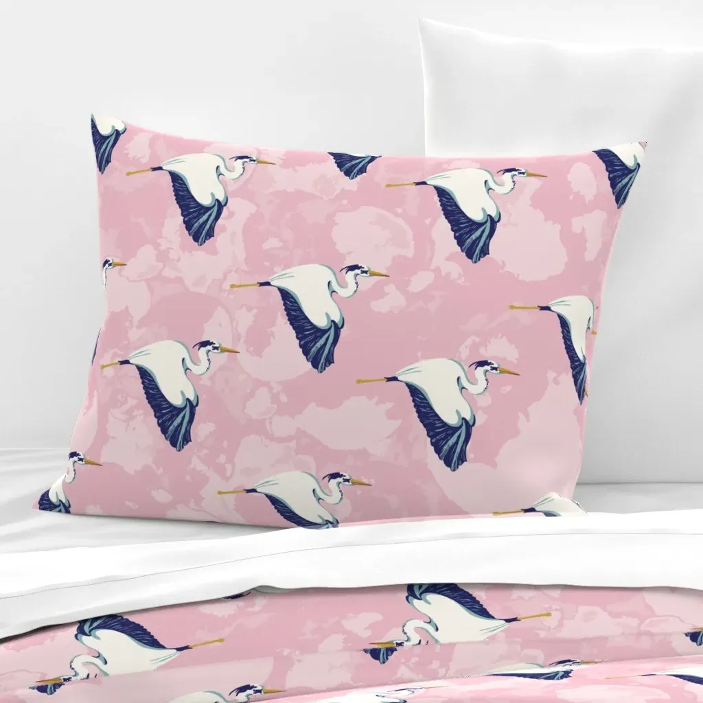 Herons In Flight Watercolor Standard Pillow Cover - Pink Lilac, Cotton product
