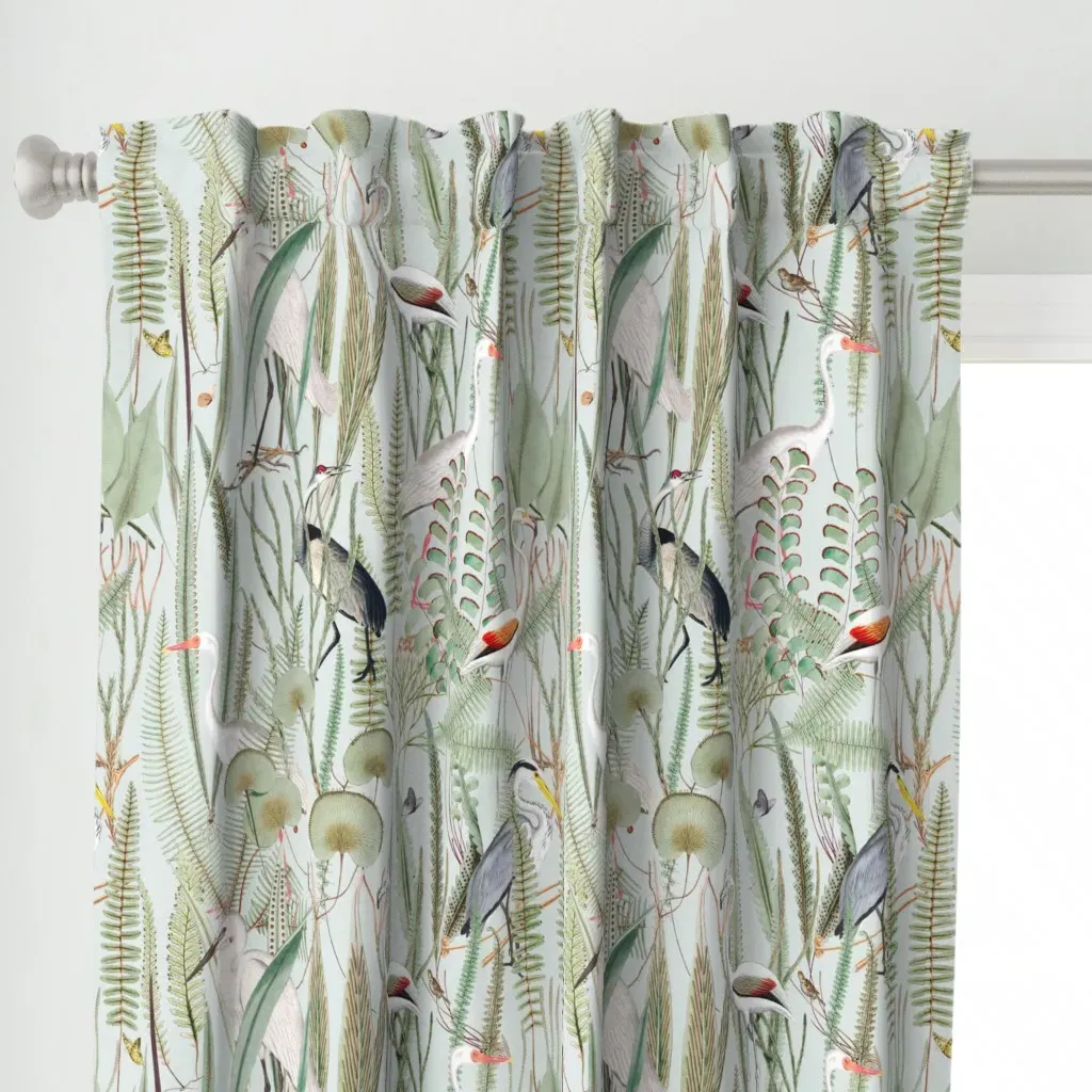 Herons In Marsh Curtain Panel - Light Green alternate view