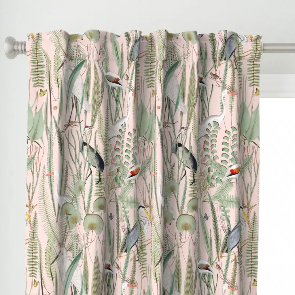 Herons In Marsh Curtain Panel - Pale Pink alternate view