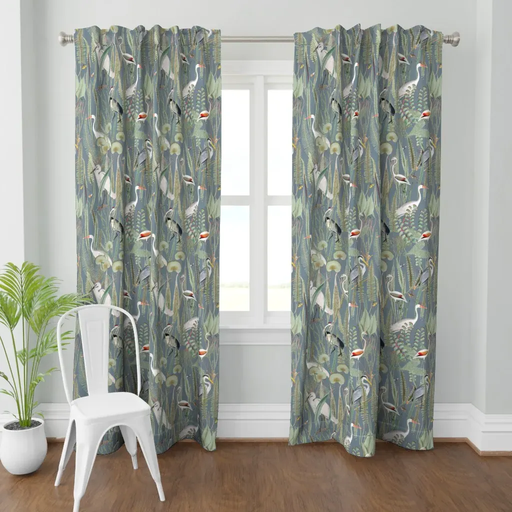 Herons In Marsh On Slate Curtain Panel - White product