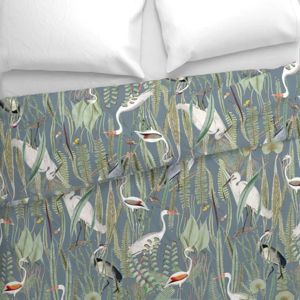 Herons In Marsh On Slate Duvet Cover - White alternate view