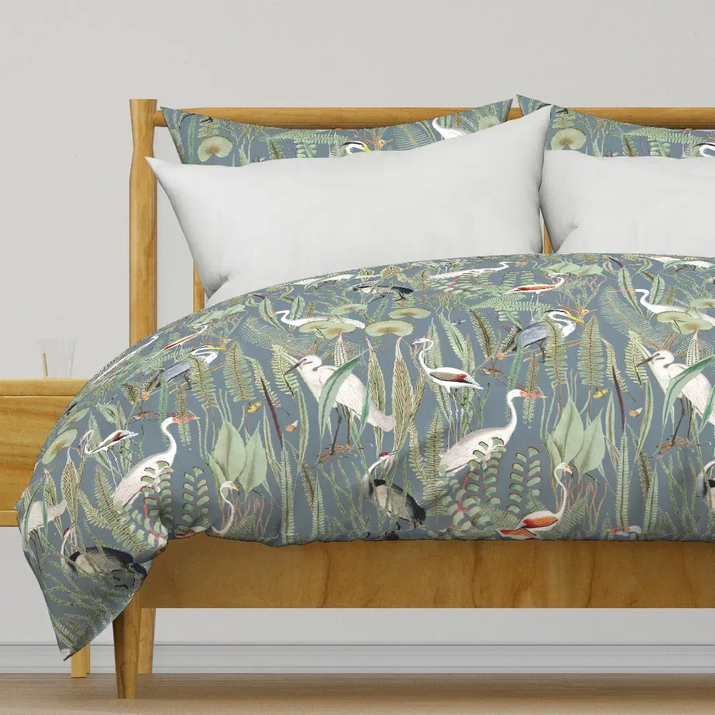 Herons In Marsh On Slate Duvet Cover - White product