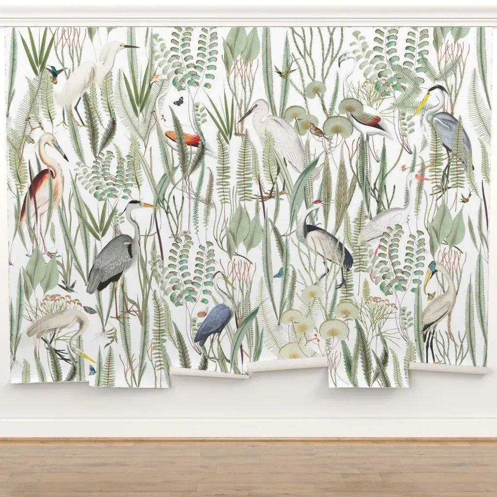 Herons In Marsh Peel and Stick Wall Mural - White product