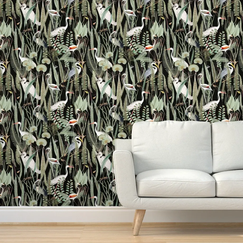 Herons In Marsh Peel and Stick Wallpaper - Dark Green product