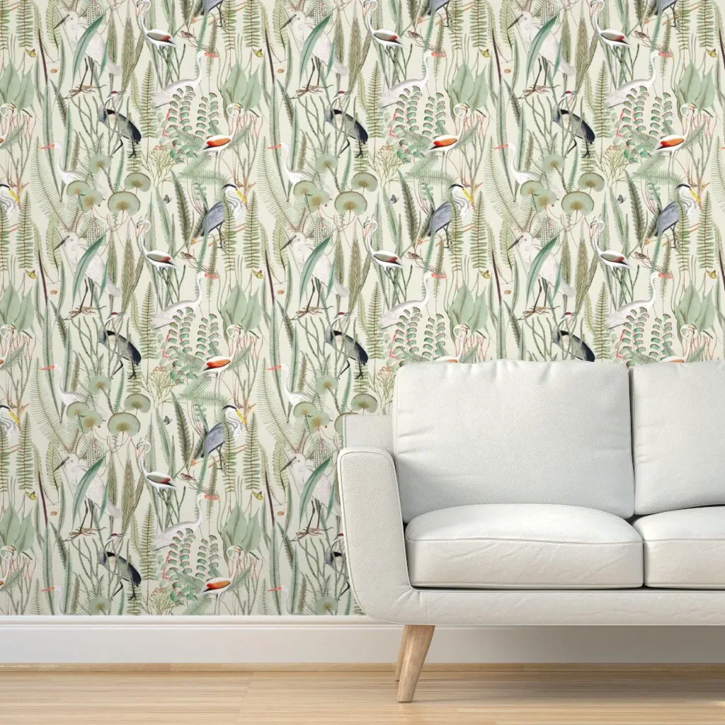 Herons In Marsh Peel and Stick Wallpaper - Green product