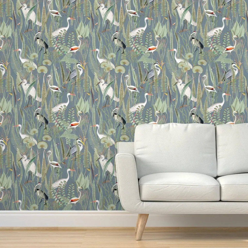 Herons In Marsh Peel and Stick Wallpaper - Slate product