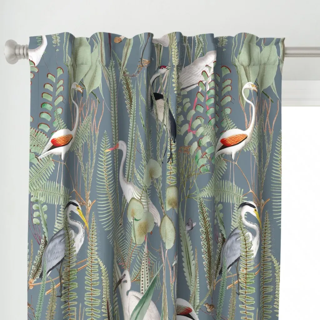 Herons In Marsh Slate Curtain Panel - Gray-Blue alternate view