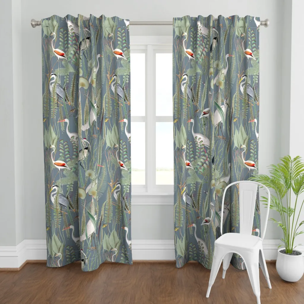 Herons In Marsh Slate Curtain Panel - Gray-Blue product
