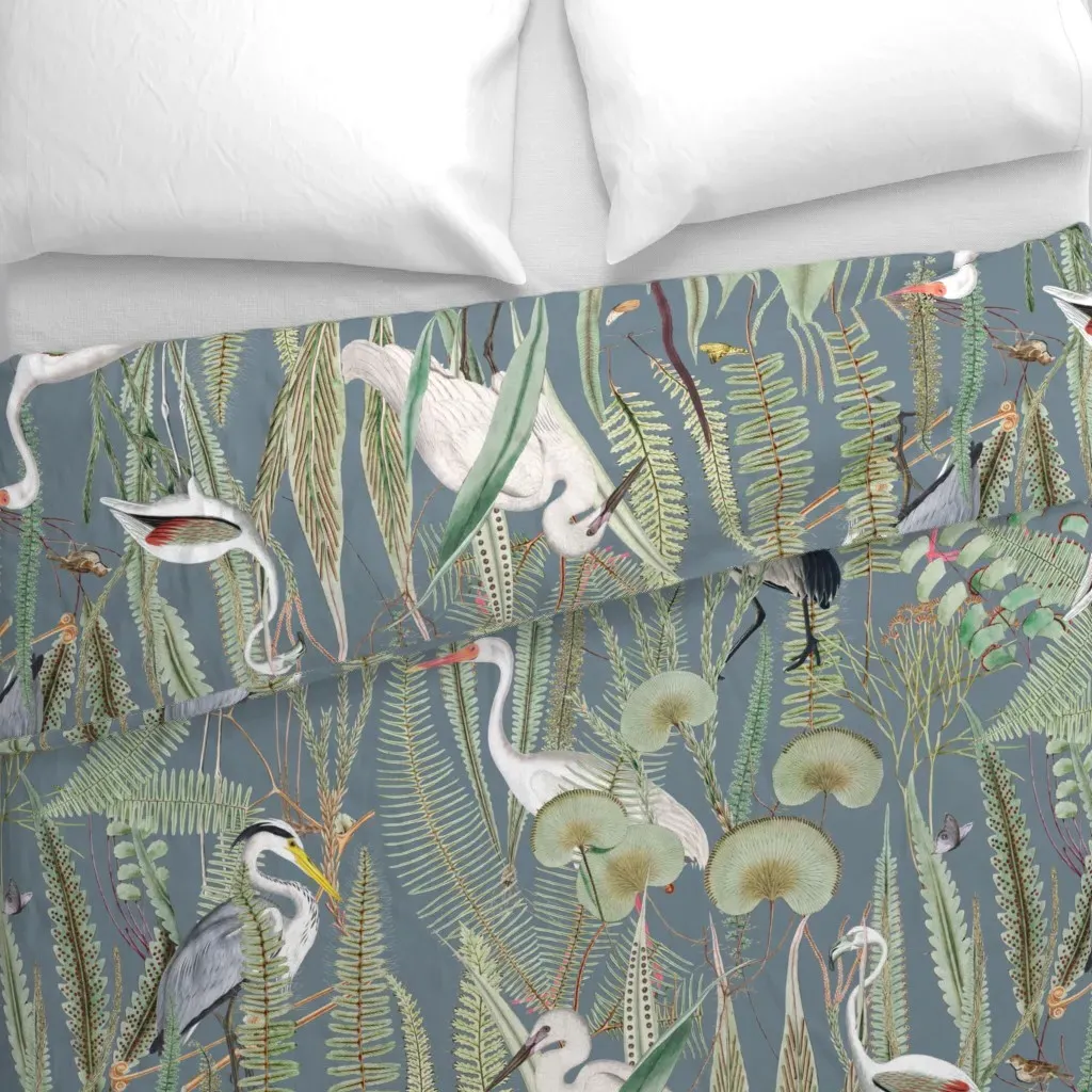 Herons In Marsh Slate Large Duvet Cover - Gray-Blue alternate view
