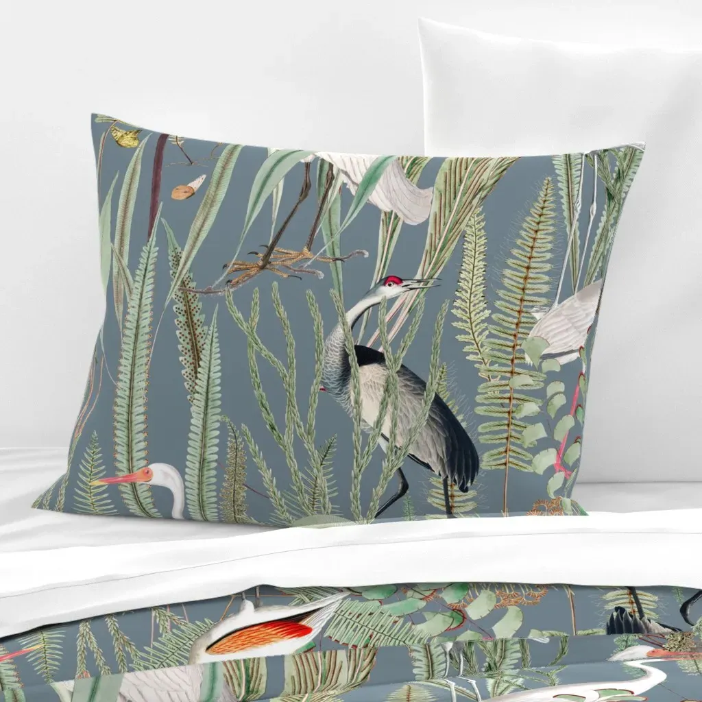 Herons In Marsh Standard Knife Edge Cushion Cover - Gray-Blue, Cotton Sateen product